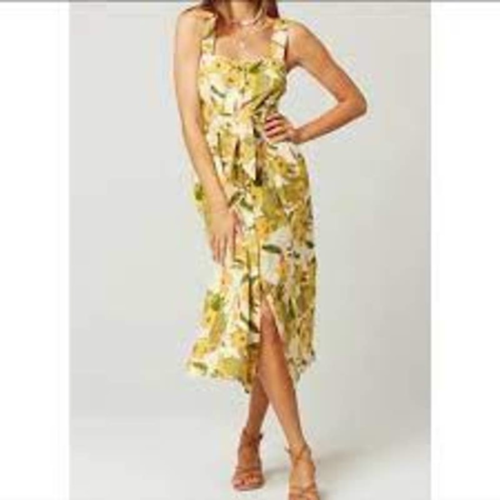 l*space Yellow Floral Tie-Waist Midi Dress